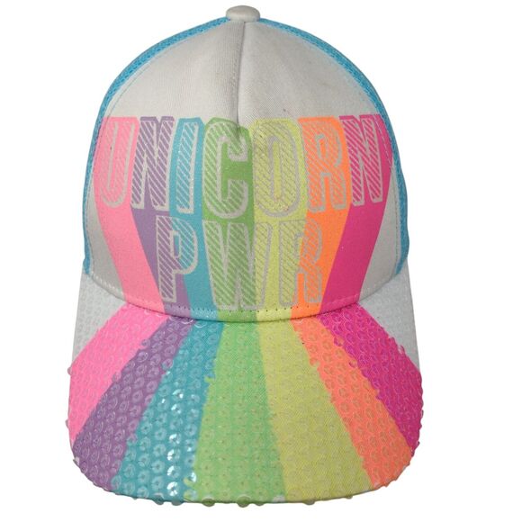 Unicorn PWR Snapback Trucker Hat Multicolor OSFA Mesh Back Claire's - Picture 1 of 9